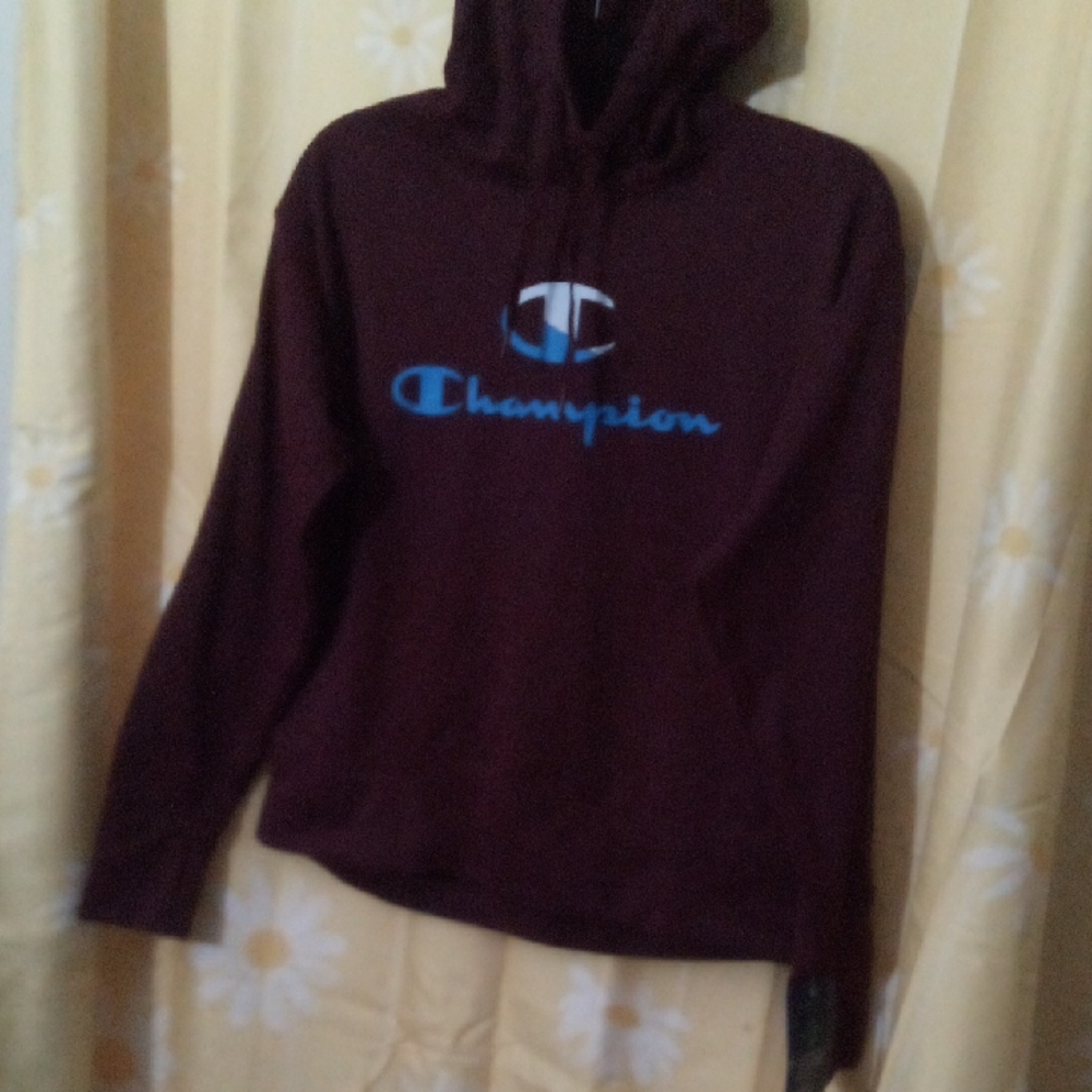 Champion NWT $50 Burgundy Hoodie with Blue Logo